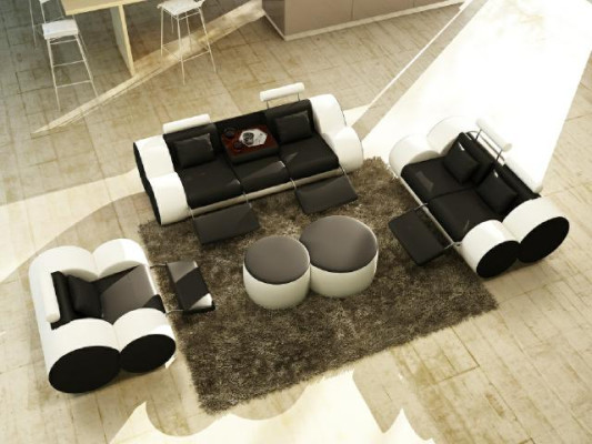 Leder Sofa 3+2+1 Mit USB Relax Couch Sofagarnitur Couchgarnitur Polstergarnitur