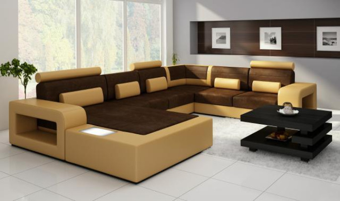 Sofa mit USB Stoff Textil Leder Sofa mit Beleuchtung Wohnlandschaft Maßfertigung
