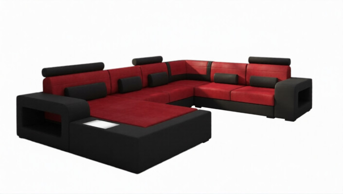 Sofa mit USB Stoff Textil Leder Sofa mit Beleuchtung Wohnlandschaft Maßfertigung