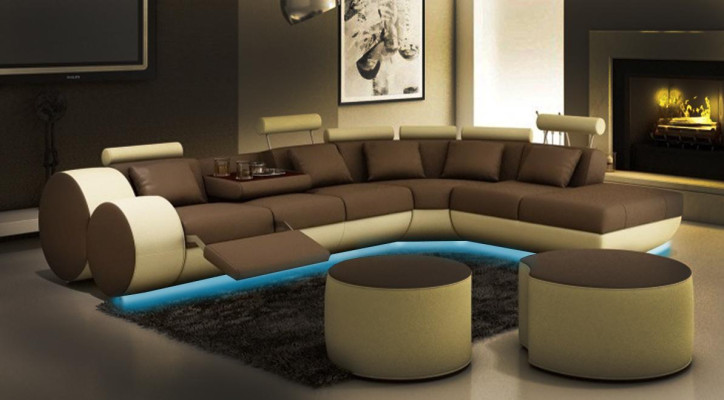 Ledersifa Sofa Ledercouch USB Garnitur XXL Wohnlandschaft Ecksofa Maßfertigung