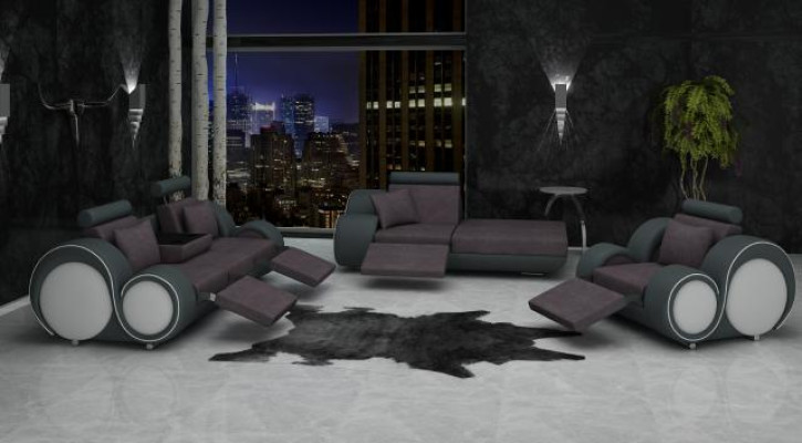 Sofa Garnitur Leder & Textil Stoff + USB,Sofagarnitur 3+Chaise+1 Wohnlandschaft