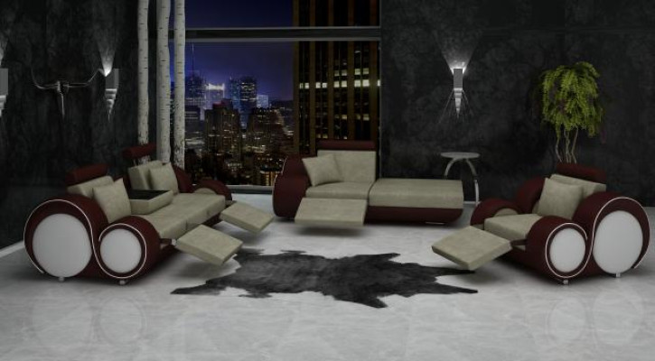 Sofa Garnitur Leder & Textil Stoff + USB,Sofagarnitur 3+Chaise+1 Wohnlandschaft