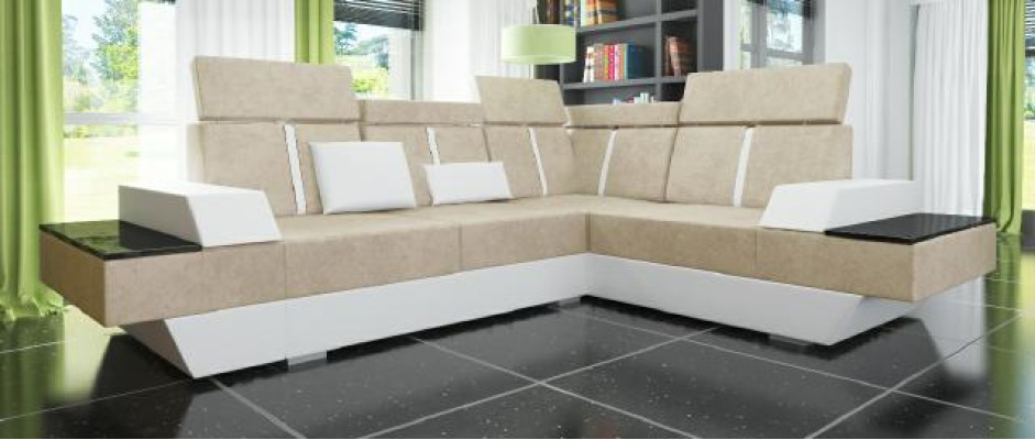 Designer Ecksofa Wohnlandschaft Sofa mit USB Couch Stoff Textil Leder Patentiert