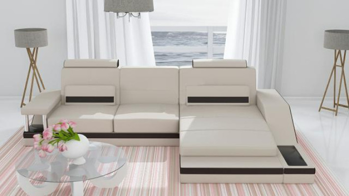 Ecksofa Wohnlandschaft Sofa USB Eck Garnitur Leder Textil Stoff Maßanfertigung