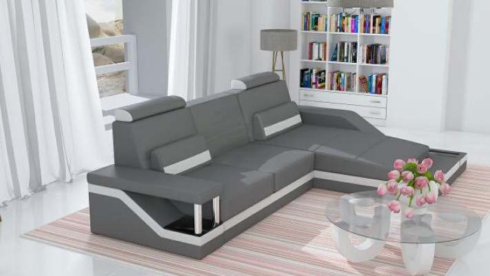 Ecksofa Garnitur Leder Textil Stoff Wohnlandschaft Sofa USB Neu Maßanfertigung