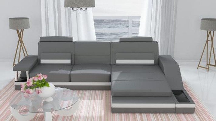 Ecksofa Garnitur Leder Textil Stoff Wohnlandschaft Sofa USB Neu Maßanfertigung