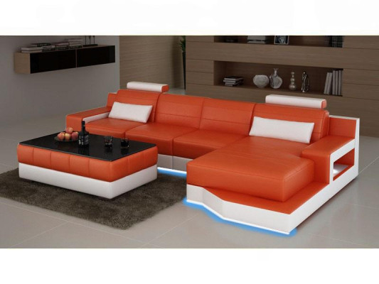 LEDERSOFA ECKSOFA mit USB SOFA COUCH GARNITUR WOHNLANDSCHAFT BETTFUNKTION NEU