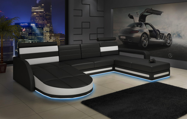 WOHNLANDSCHAFT LEDERSOFA XXL ECKSOFA + USB GARNITUR ECKCOUCH Massanfertigung