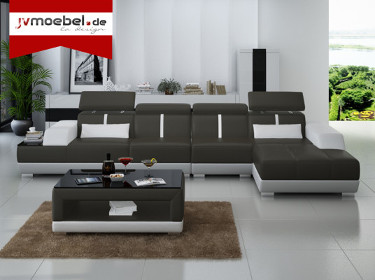 Ledersofa Wohnlandschaft Couch Sofa Ecksofa USB Leder Polster Massanfertigung