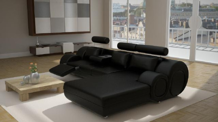 Designer Garnitur Wohnlandschaft Eckcouch Couch Sofa Polster Ledersofa mit USB