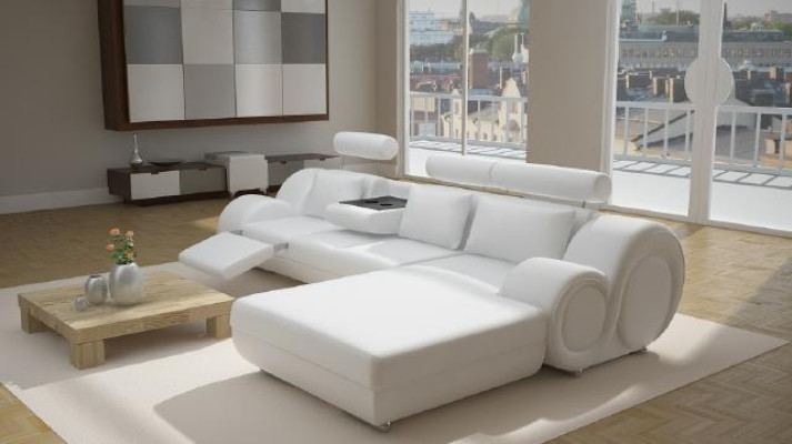 Designer Garnitur Wohnlandschaft Eckcouch Couch Sofa Polster Ledersofa mit USB