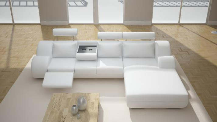 Designer Polster Sofa + USB Ledersofa Wohnlandschaft Ecksofa Garnitur Berlin II