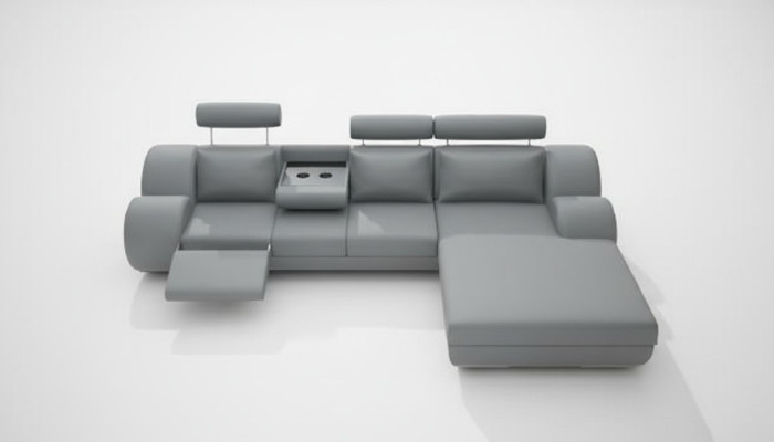 Designer Garnitur Wohnlandschaft Eckcouch Sofa USB Polster Ledersofa Sofas Grau