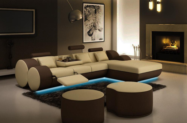 DESIGNER LEDERSOFA GARNITUR mit USB,LEDER ECKSOFA WOHNLANDSCHAFT LEDERCOUCH