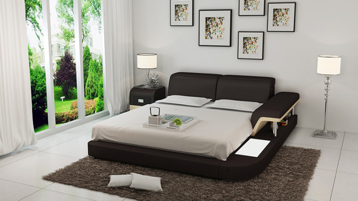 Design Bett XXL Big Betten Leder Hotel Polster 180x200 Multifunktion Regal USB