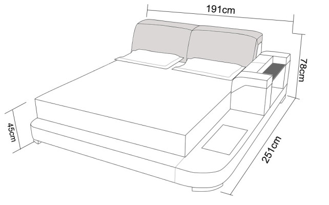 Design Bett XXL Big Betten Leder Polster Hotel 200x200cm Multifunktion Regal USB