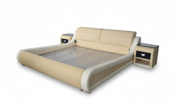 Doppel Luxus Leder Bett + USB Polster Betten Multifunktion LB8831