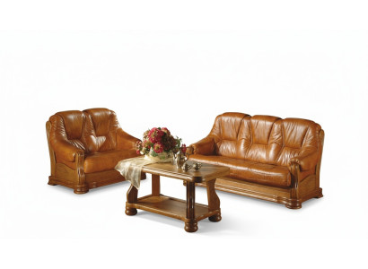 Wohnzimmer sofagarnitur Couch Polster Sofa 100% Echtes Leder Holz 3+1