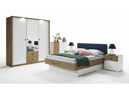 Design Schlafzimmer 5tlg. Set Bett Nachttische Kommode Kleiderschrank