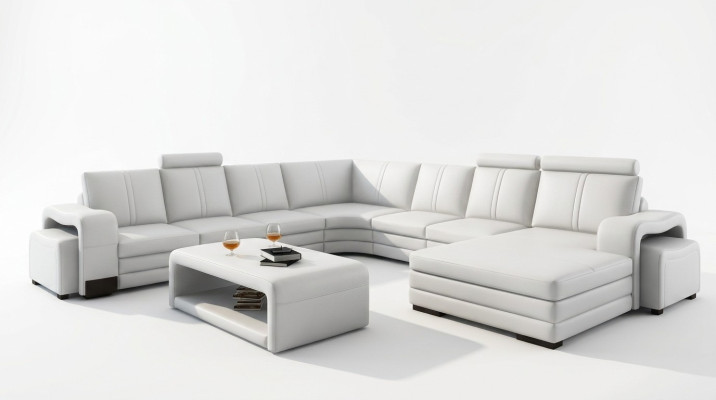 Große wohnlandschaft sofa polster eckgarnitur + hocker couch tisch komplett set