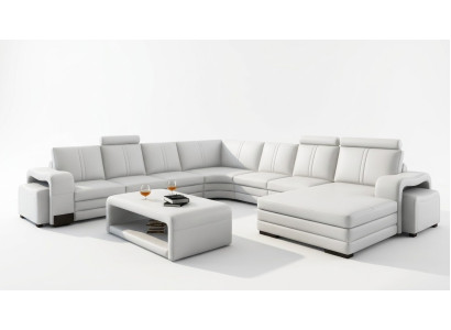 Große wohnlandschaft sofa polster eckgarnitur + hocker couch tisch komplett set