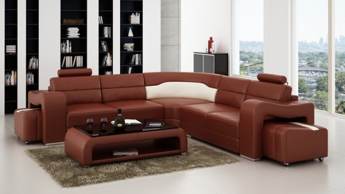 Ecksofa Sofa Couch Polster Wohnlandschaft Leder Eck Sofas Deko Garnitur