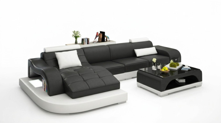 Ecksofa Leder Sofa Couch Polster Eck Sitz Wohnlandschaft Garnitur L-Form