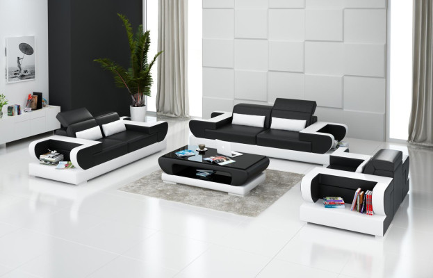 Luxuriöse Sofagarnitur Wohnzimmer Garnitur Leder Polster Couchen Sofa