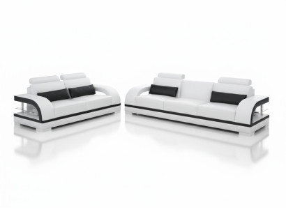 Luxuriöse Sofagarnitur Leder Polster Couchen Sofa Wohnzimmer 3+2 Set
