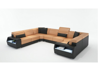 Ecksofa Leder Sofa Couch Polster Eck Sitz Wohnlandschaft Garnitur-U-Form