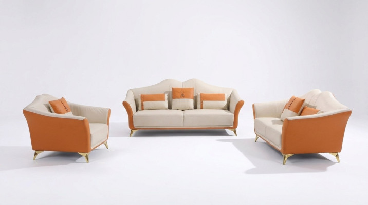 Sofa mit Polster Leder Couch Sitz Komplett Set Moderne Garnitur 3+2 Sitzer