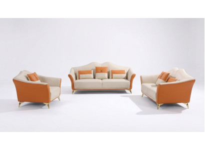 Sofa mit Polster Leder Couch Sitz Komplett Set Moderne Garnitur 3+2 Sitzer