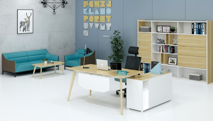 Büroeinrichtung 2tlg. Chef Tisch + Aktenschrank Regal Set Schreibtisch