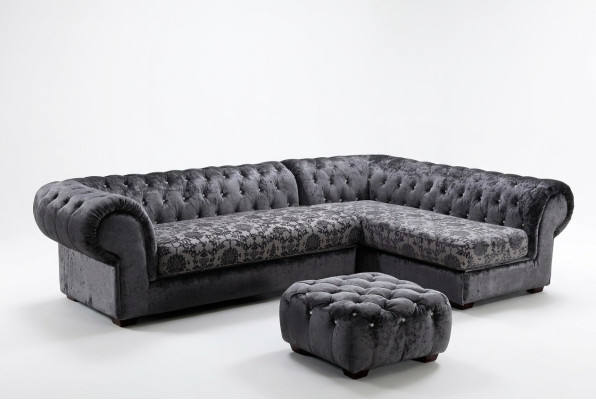 Klassische Chesterfield Stoff L-Form Couch Wohnlandschaft Ecksofa Garnitur