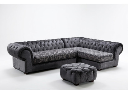 Klassische Chesterfield Stoff L-Form Couch Wohnlandschaft Ecksofa Garnitur