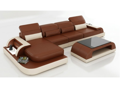 Braune L Form Sofa Couch Polster Garnitur Wohnlandschaft Design Ecksofa Leder