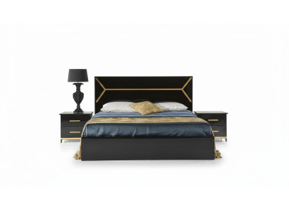 Klassische Schlafzimmer Set Bett 2x Nachttisch Kommode 3tlg. Set Betten Schwarz