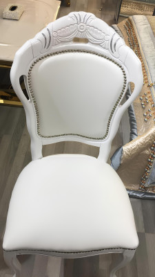 Stuhl Weiß Silber Design Wohnzimmer Esszimmer Holz Stühle Polster Made in Italy