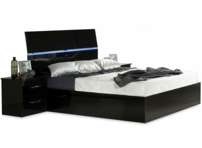 Design Schlafzimmer 3tlg. Bett 2x Nachttisch Luxus Betten Set Möbel Led Licht