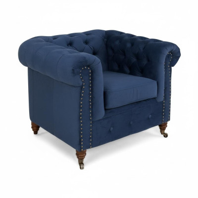 Designer Sessel 1 Sitzer Blau Leder Textil Luxus Club Lougne Sofa Chesterfield