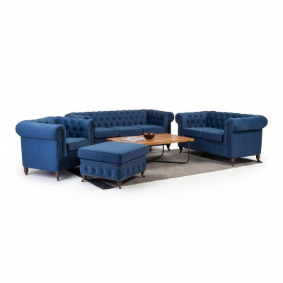 Luxus Chesterfield Designer Couchen Leder Sofa Textil Stoff xxl big couchen 3tlg