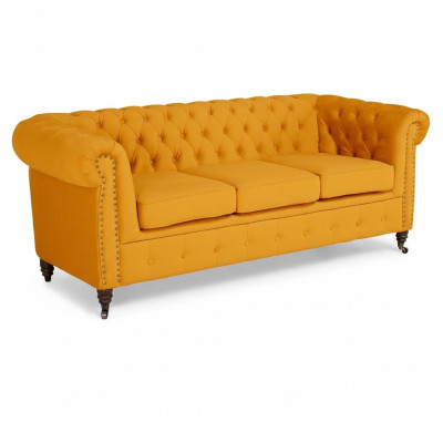 Klassische Chesterfield Möbel Dreisitzer Couch Textil Sofa Edles Design Orange