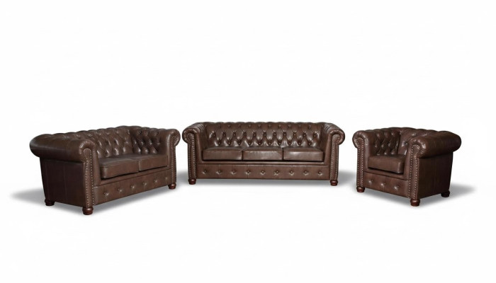 Ledersofa Couch Sofagarnitur Set 3+2 Sitzer Garnitur Design Sofa Chesterfield