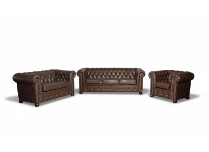 Ledersofa Couch Sofagarnitur Set 3+2 Sitzer Garnitur Design Sofa Chesterfield