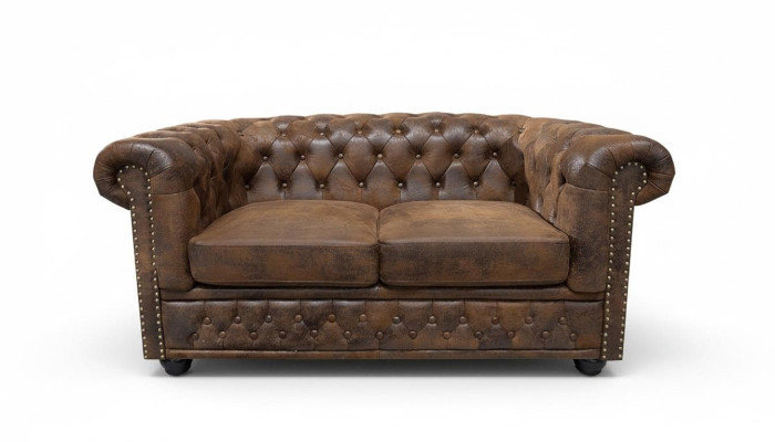 Chesterfield Textil Couch Polster 2 Sitzer Stoff Sofas Couchen Braune Zweisitzer