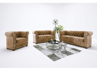 Chesterfield Textil Design Luxus Sofagarnitur Couch Sofa Polster 3+1 Sitzer Neu