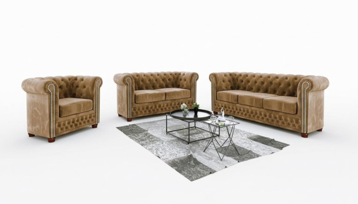 Chestgerfield Sofagarnitur Couch Polster Sitz Set 321 Sitzer Garnituren Couchen