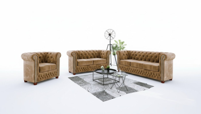 Design Sofa 3 Sitzer Chesterfield Stoff Couch Polster Sofas Textil Couchen Neu