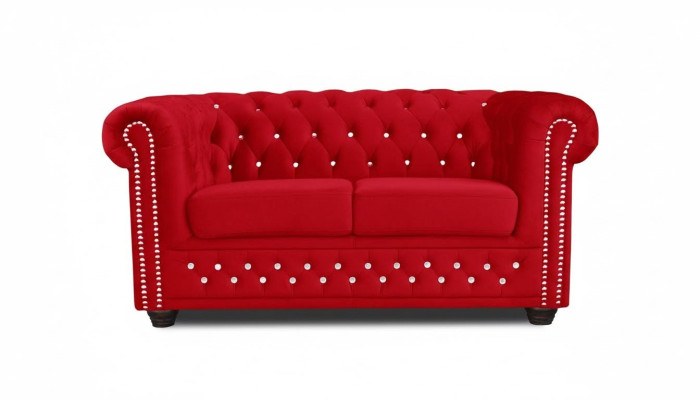 Chesterfield Textil Couch Polster 2Sitzer Stoff Sofas Couchen rote Zweisitzer