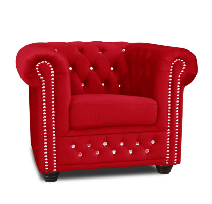 Sessel Design Polster Modern Textil Stoff Rot Fernseh 1 Sitzer Chesterfield Neu